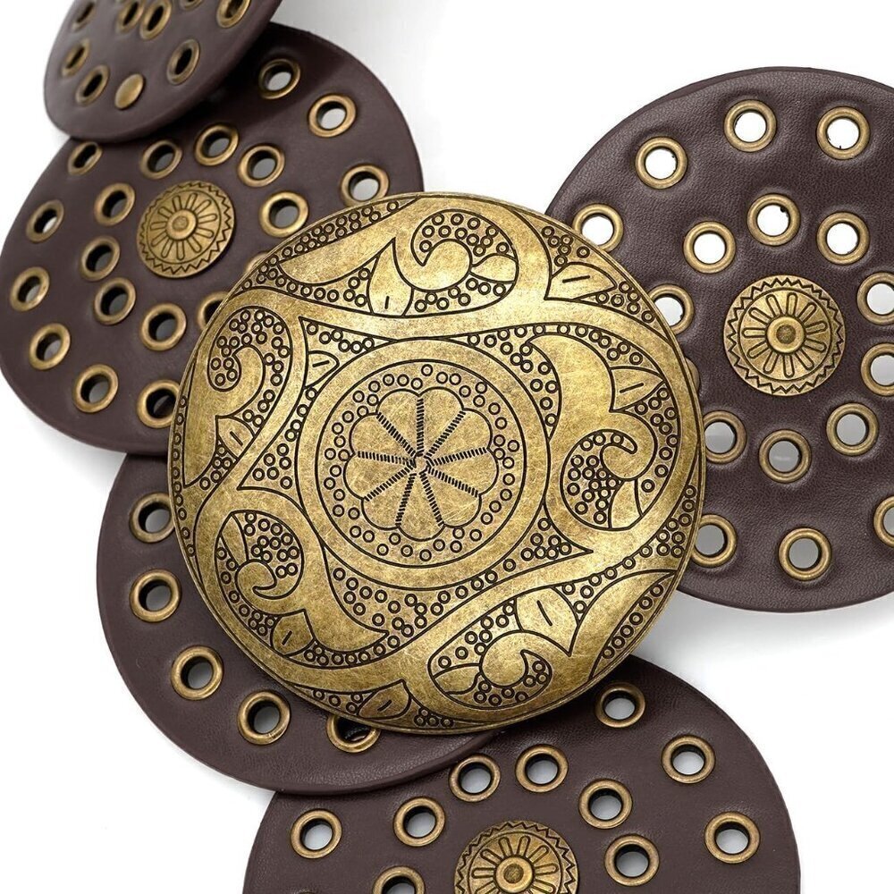 Wide Brown Disc Belt for Women Boho Concho Leather Belts Western Waist Belt - Picture 3 of 6